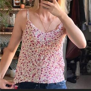 Lush Shirt - pink multi floral lightweight cami/tank
